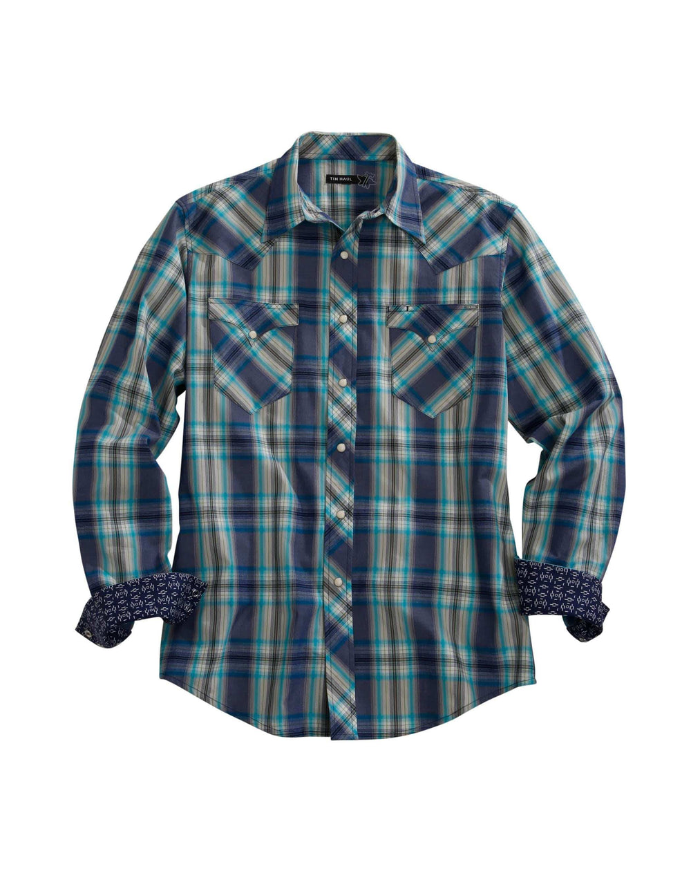 Tin Haul MENS BLUE GRID PLAID LONG SLEEVE SNAP SHIRT - Tin Haul - Flyclothing LLC