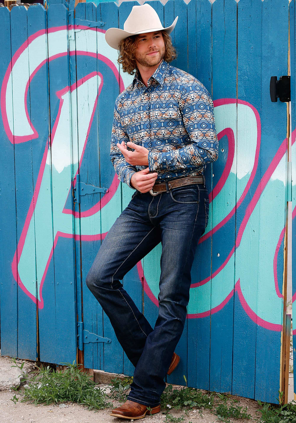 Tin Haul MENS LONG SLEEVE SNAP BLUE AZTEC SERAPE WESTERN SHIRT - Tin Haul - Flyclothing LLC
