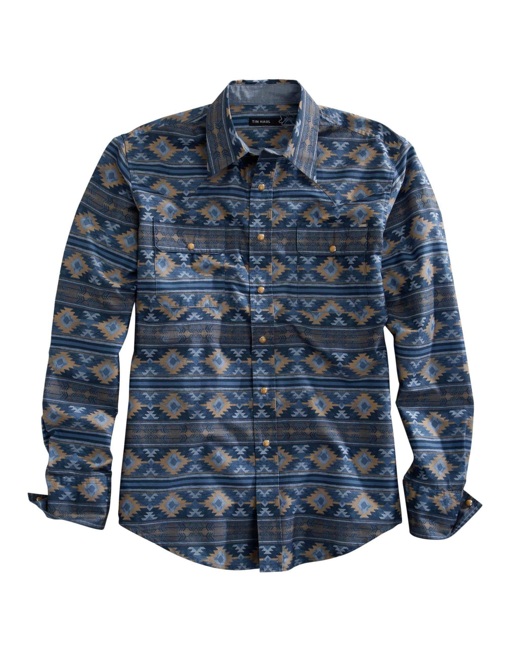 Tin Haul MENS LONG SLEEVE SNAP INDIGO AZTEC WESTERN SHIRT - Tin Haul - Flyclothing LLC