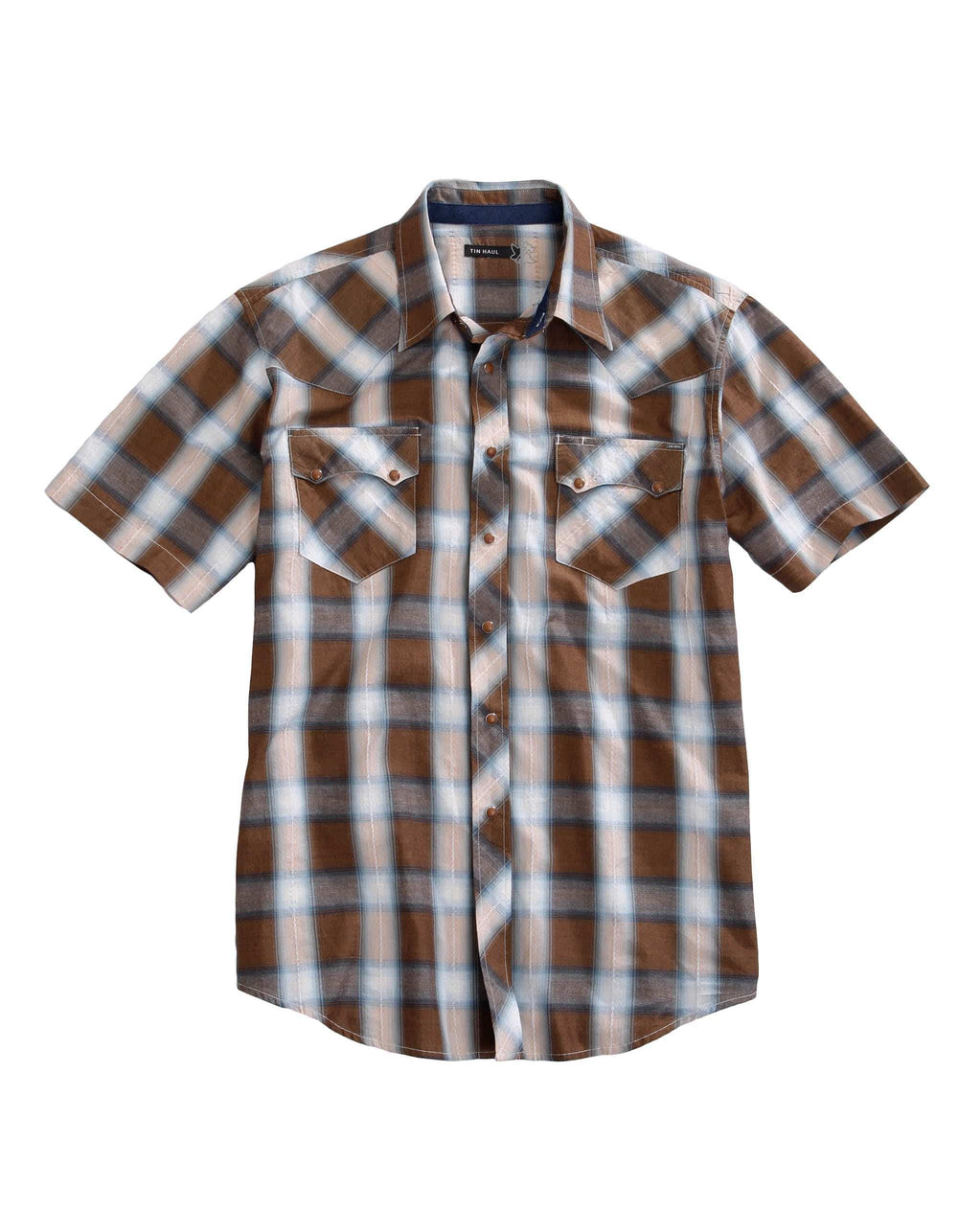 Tin Haul MENS SHORT SLEEVE SNAP SADDLE DOBBY PLAID WESTERN SHIRT - Tin Haul - Flyclothing LLC