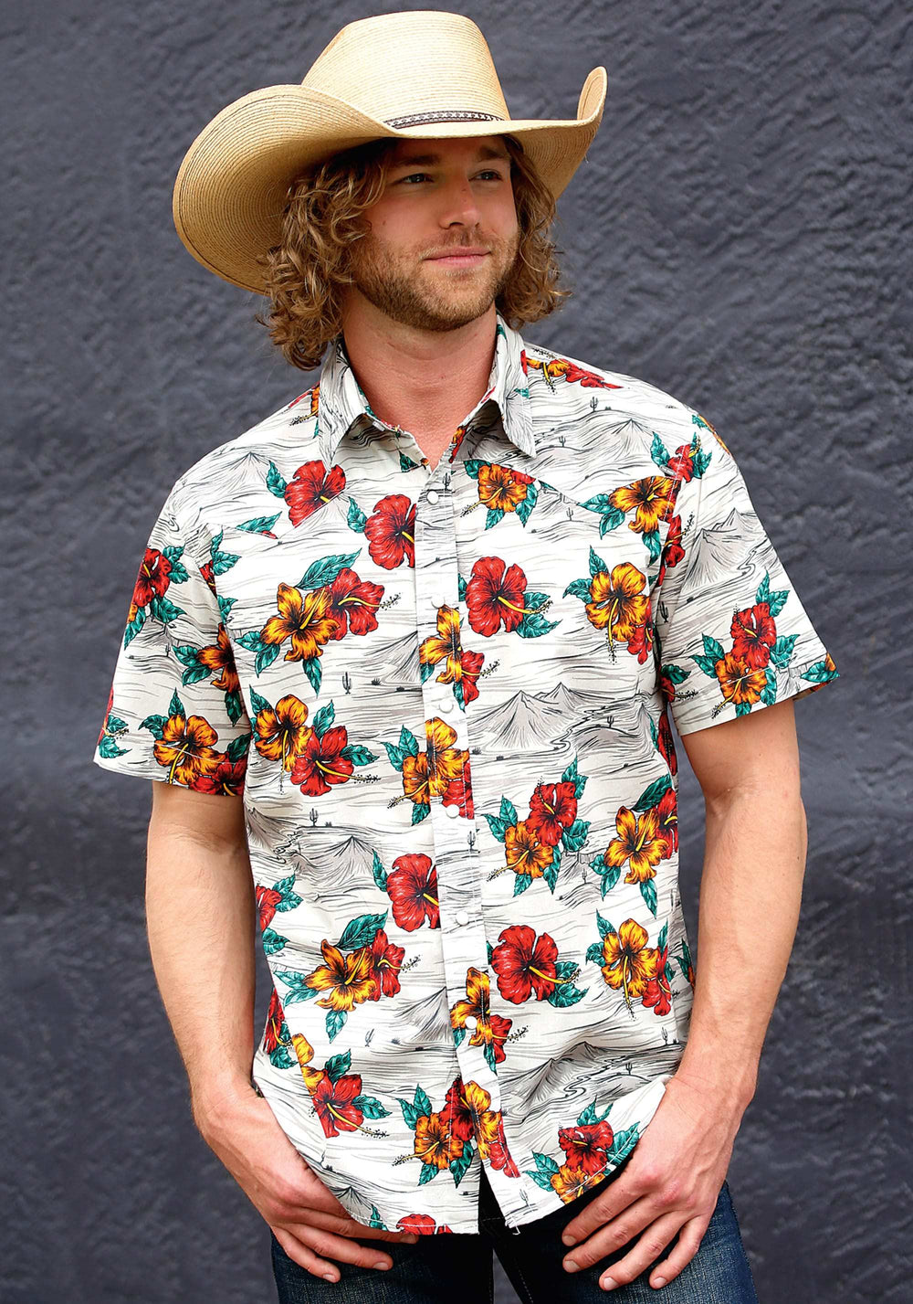 Tin Haul MENS SHORT SLEEVE SNAP LANDSCAPE TROPICAL WESTERN SHIRT - Tin Haul - Flyclothing LLC