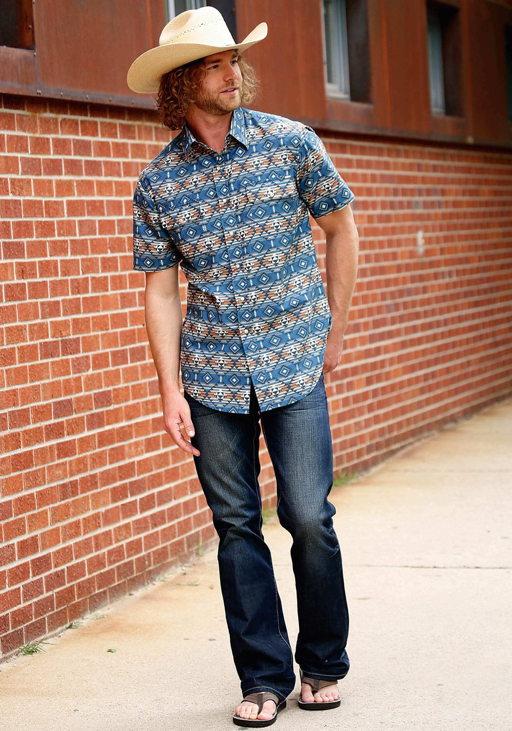 Tin Haul MENS SHORT SLEEVE SNAP BLUE AZTEC SERAPE WESTERN SHIRT - Tin Haul - Flyclothing LLC