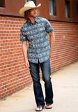 Tin Haul MENS SHORT SLEEVE SNAP BLUE AZTEC SERAPE WESTERN SHIRT - Tin Haul - Flyclothing LLC