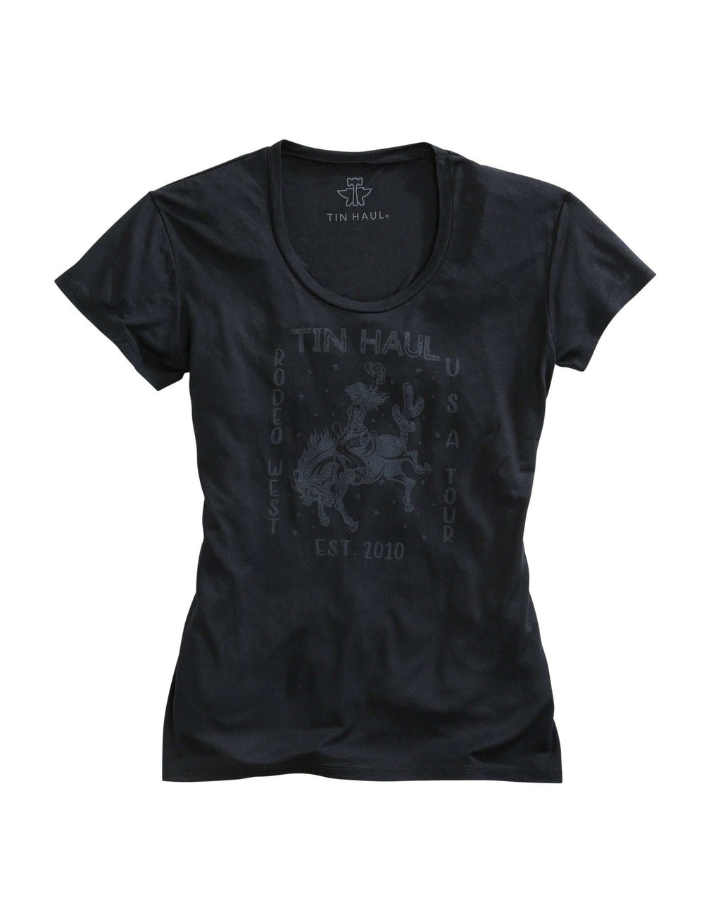 Tin Haul WOMENS TIN HAUL BRONCIN COWGIRL SCREEN PRINT BLACK SHORT SLEEVE T-SHIRT - Tin Haul - Flyclothing LLC