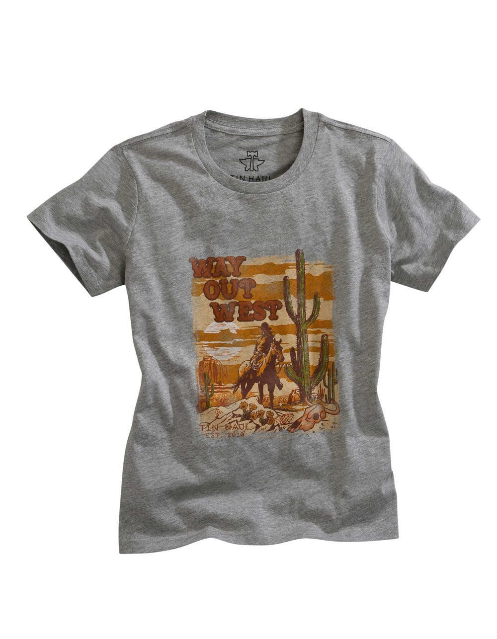 Tin Haul WOMENS WAY OUT WEST DESERT SCENERY SCREEN PRINT GREY SHORT SLEEVE T-SHIRT - Tin Haul - Flyclothing LLC