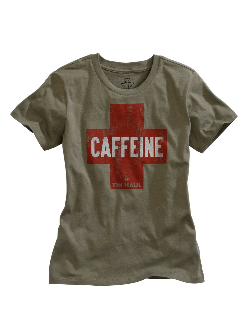 Tin Haul WOMENS RED CROSS NEED CAFFEINE SCREEN PRINT DARK GREY SHORT SLEEVE T-SHIRT - Tin Haul - Flyclothing LLC