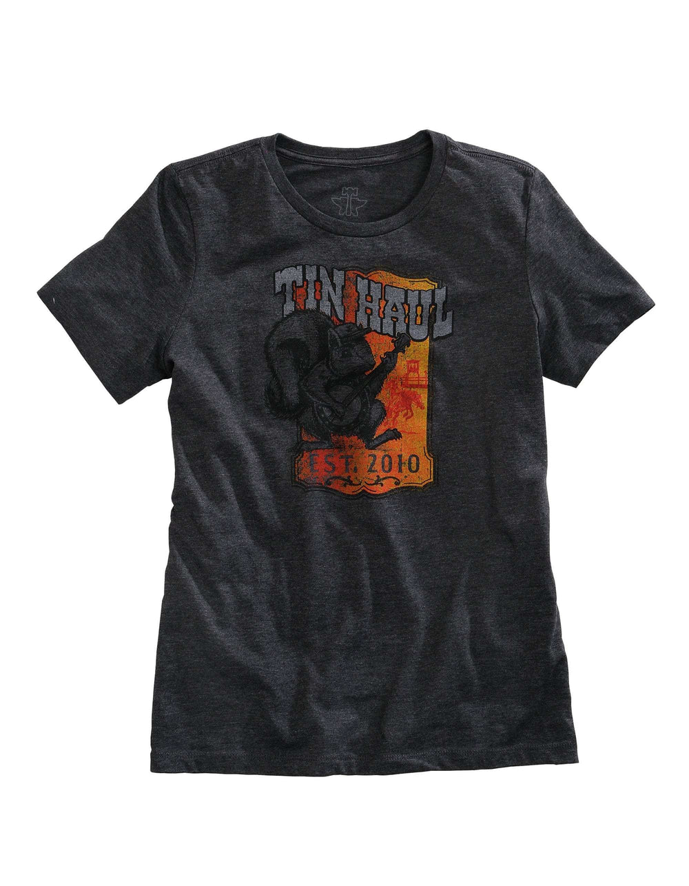 Tin Haul WOMENS SQUIRREL PLAYING BANJO DARK GREY SHORT SLEEVE T-SHIRT - Tin Haul - Flyclothing LLC