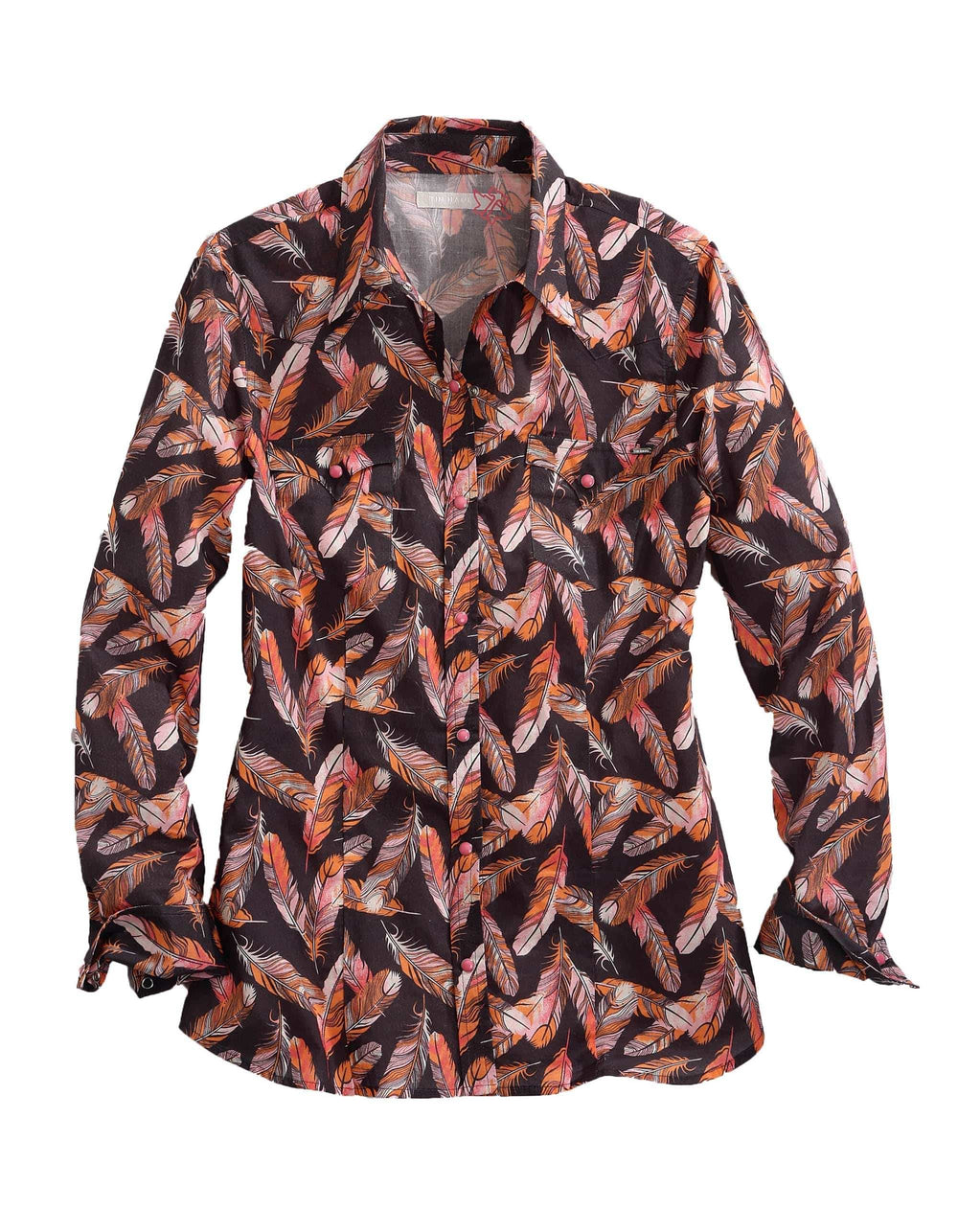 Tin Haul WOMENS LONG SLEEVE SNAP GRAY FEATHER PRINT WESTERN SHIRT - Tin Haul - Flyclothing LLC