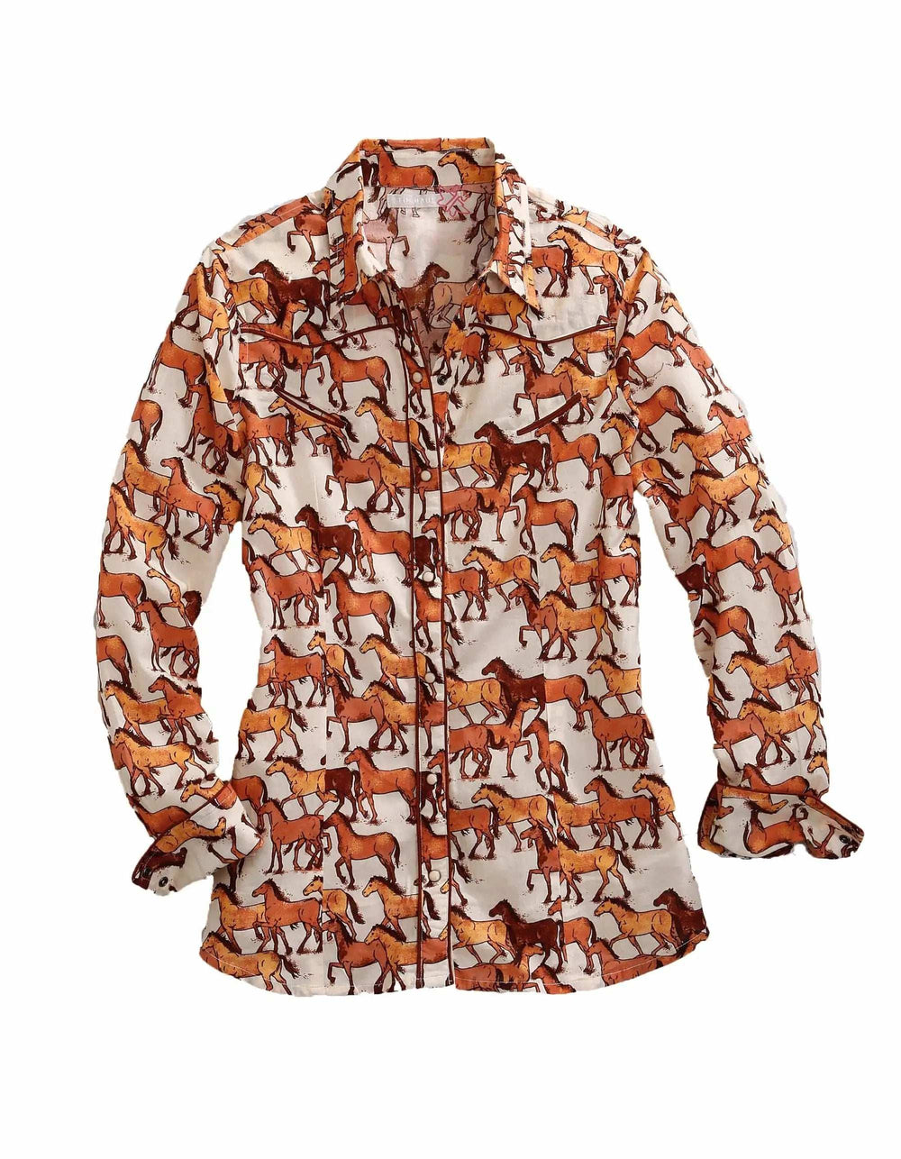 Tin Haul WOMENS LONG SLEEVE SNAP COURSES OF HORSES PRINT WESTERN SHIRT - Tin Haul - Flyclothing LLC