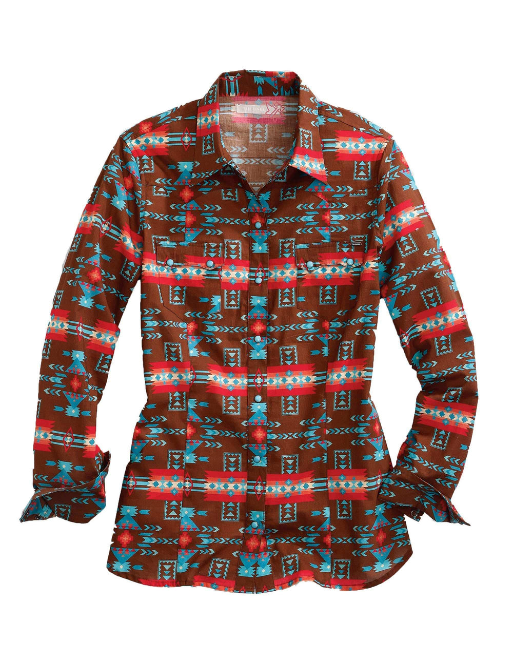 Tin Haul WOMENS LONG SLEEVE SNAP TURQUOISE AZTEC PRINT WESTERN SHIRT - Tin Haul - Flyclothing LLC