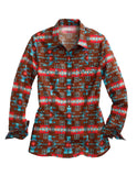Tin Haul WOMENS LONG SLEEVE SNAP TURQUOISE AZTEC PRINT WESTERN SHIRT - Tin Haul - Flyclothing LLC