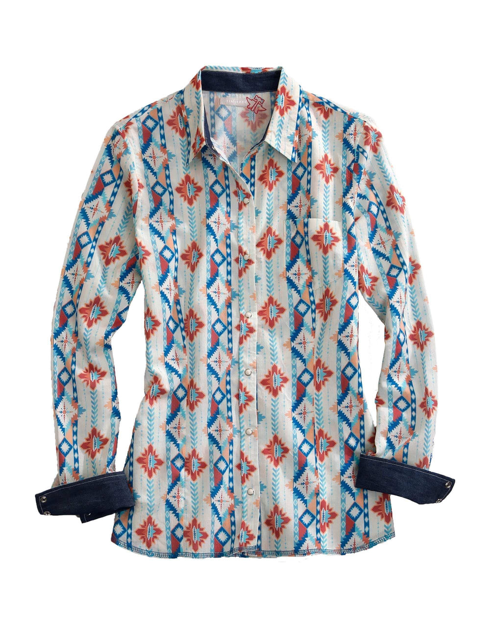 Tin Haul WOMENS LONG SLEEVE SNAP SOUTHWEST AZTEC PRINT WESTERN SHIRT - Tin Haul - Flyclothing LLC