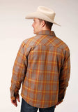 Tin Haul MENS SNAP ORANGE BROWN MULTI PLAID SHERPA LINED COAT SHIRT JACKET - Tin Haul - Flyclothing LLC