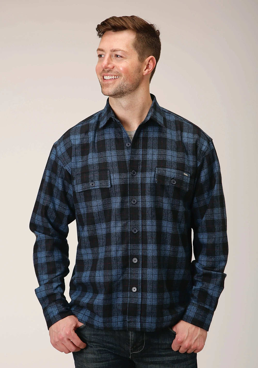 Tin Haul MENS SNAP BLUE PLAID WOOL BLEND SHIRT JACKET - Tin Haul - Flyclothing LLC