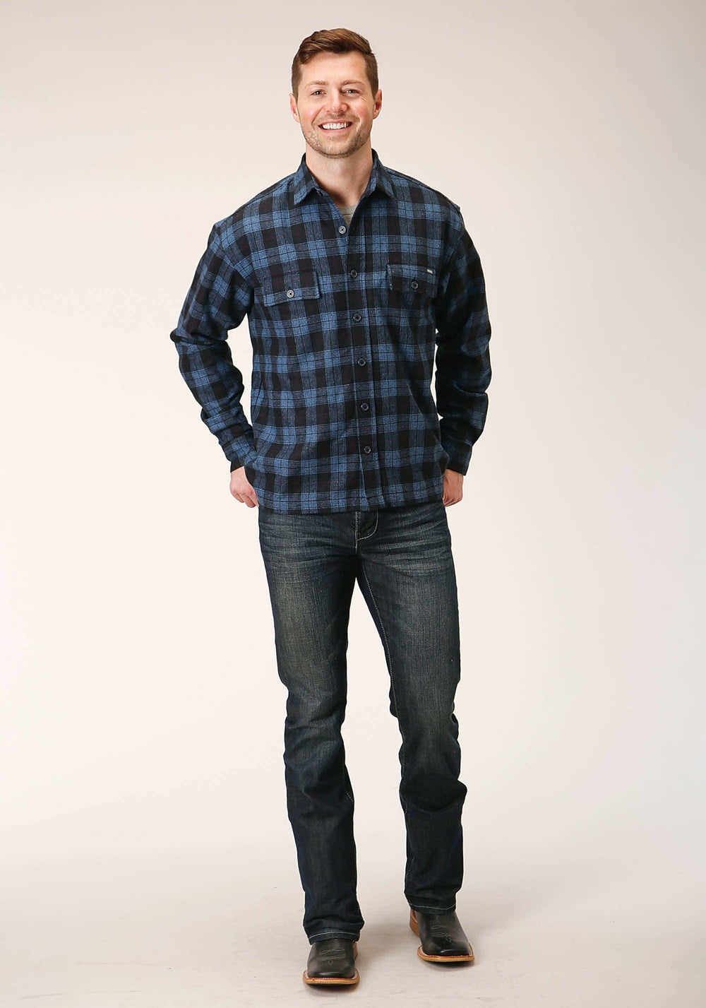Tin Haul MENS SNAP BLUE PLAID WOOL BLEND SHIRT JACKET - Tin Haul - Flyclothing LLC