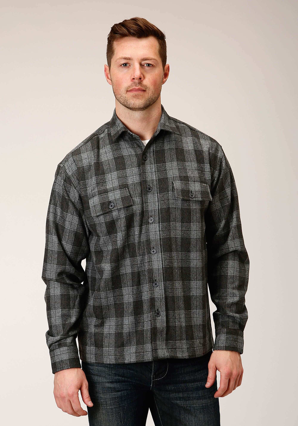 Tin Haul MENS SNAP GREY PLAID WOOL BLEND SHIRT JACKET - Tin Haul - Flyclothing LLC