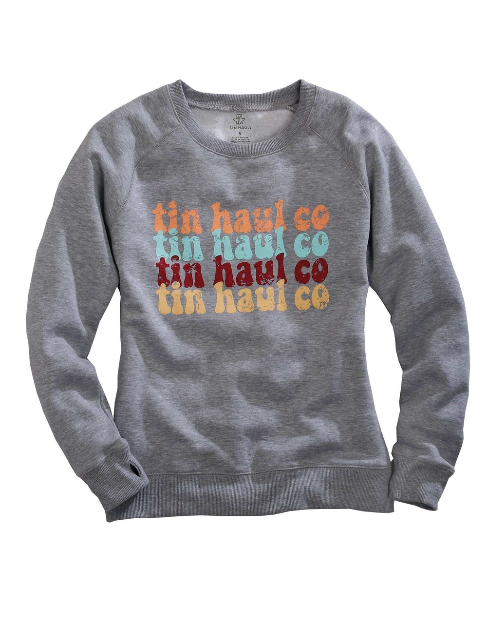 Tin Haul WOMENS TIN HAUL MULTI COLOR PRINT HEATHER GREY CREW NECK SWEATSHIRT - Tin Haul - Flyclothing LLC