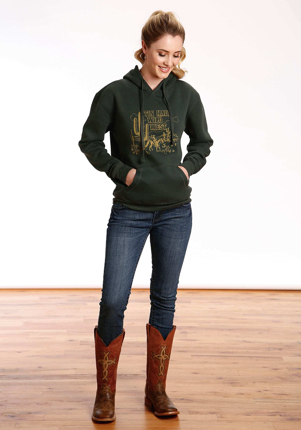 Tin Haul WOMENS TIN HAUL WILD WEST SCREEN PRINT GREEN SWEATSHIRT - Tin Haul - Flyclothing LLC