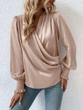 Surplice Smocked Lantern Sleeve Blouse - Trendsi - Flyclothing LLC