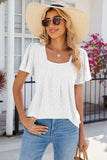 Eyelet Square Neck Flutter Sleeve Blouse - Trendsi - Flyclothing LLC