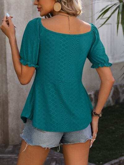 Ruched V-Neck Flounce Sleeve Blouse - Trendsi - Flyclothing LLC