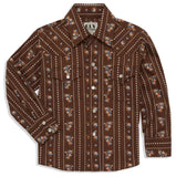 Boy's Ely Cattleman Long Sleeve Floral Stripe Print Snap Shirt- Brown & White - Ely Cattleman - Flyclothing LLC