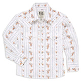 Boy's Ely Cattleman Long Sleeve Floral Stripe Print Snap Shirt- Brown & White - Ely Cattleman - Flyclothing LLC