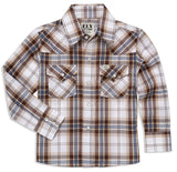Boy's Ely Cattleman Long Sleeve Textured Plaid Western Snap Shirt- Blue & Brown - Ely Cattleman - Flyclothing LLC