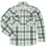 Boy's Ely Cattleman Long Sleeve Textured Aztec Plaid Western Snap Shirt- Black & Hunter Green - Ely Cattleman - Flyclothing LLC