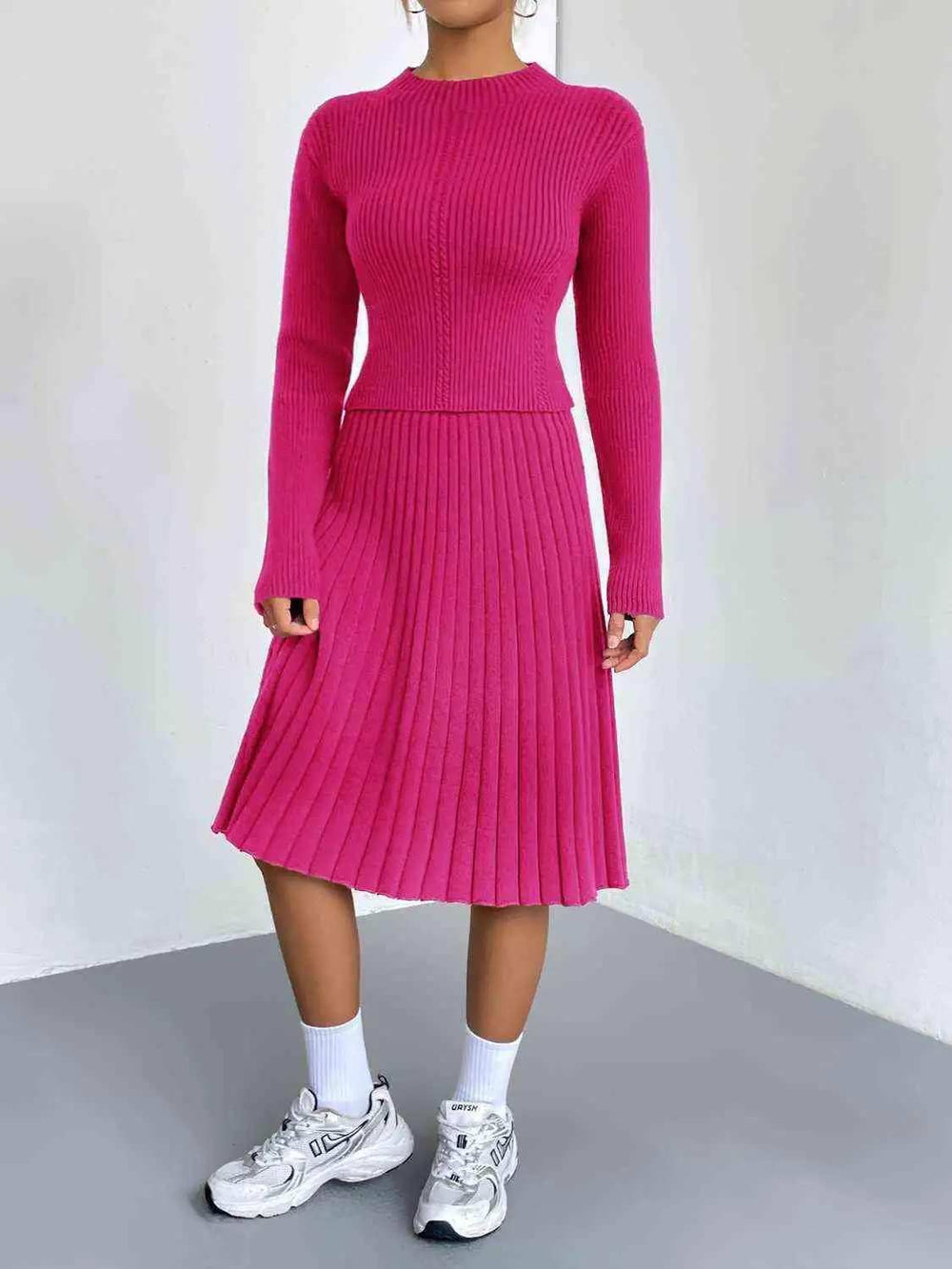 Rib-Knit Sweater and Skirt Set - Trendsi - Flyclothing LLC