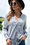Striped Button Up Long Sleeve Cardigan - Trendsi - Flyclothing LLC