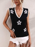 Floral Contrast Ribbed Trim Sweater Vest - Trendsi - Flyclothing LLC