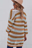 Full Size Striped Long Sleeve Openwork Cardigan - Trendsi - Flyclothing LLC