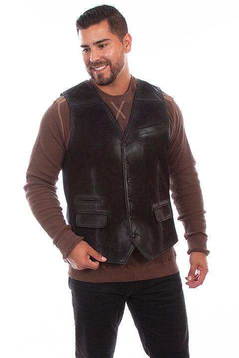 Scully BLACK LEATHER W/DENIM VEST - Scully Leather - Flyclothing LLC