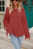 Fringe Round Neck Dropped Shoulder Sweater - Trendsi - Flyclothing LLC