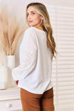 Double Take Eyelet Dropped Shoulder Round Neck Blouse - Trendsi - Flyclothing LLC