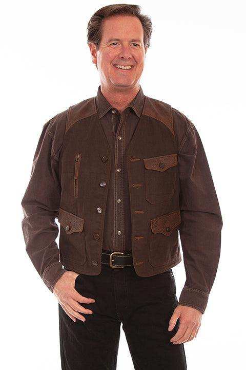 Scully Leather Brown Canvas W/Leather Trim Men Vest - Scully Leather - Flyclothing LLC