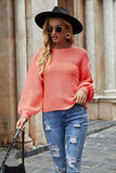Round Neck Lantern Sleeve Sweater - Trendsi - Flyclothing LLC