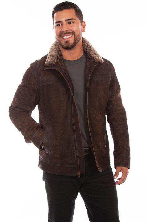 Scully CHOCOLATE SHEARLING COLLAR JACKET - Scully Leather - Flyclothing LLC