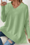 Slit V-Neck Dropped Shoulder Sweater - Trendsi - Flyclothing LLC