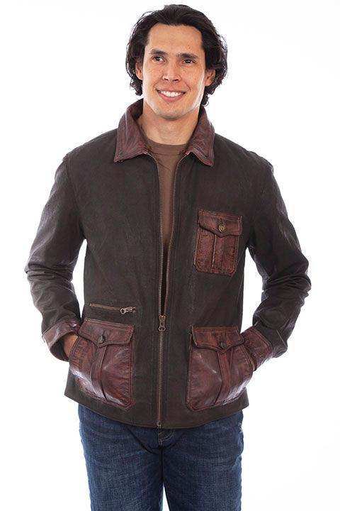 Scully Leather 100% Leather Brown Canvas W/Leather Trim Jacket - Scully Leather - Flyclothing LLC