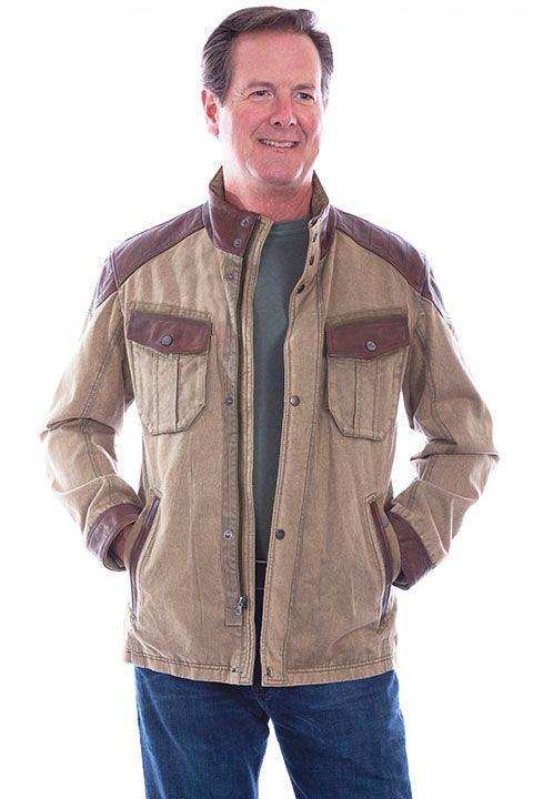 Scully Leather Sage Clr Canvas W/Leather Trim Men's Jacket W/Canvas - Scully Leather - Flyclothing LLC