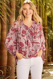 Floral Tie Neck Flounce Sleeve Blouse - Trendsi - Flyclothing LLC