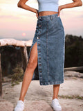 Button Down Denim Skirt - Trendsi - Flyclothing LLC