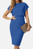 Boat Neck Short Sleeve Knee-Length Dress - Trendsi - Flyclothing LLC