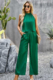 Grecian Neck Sleeveless Pocketed Top and Pants Set - Trendsi - Flyclothing LLC