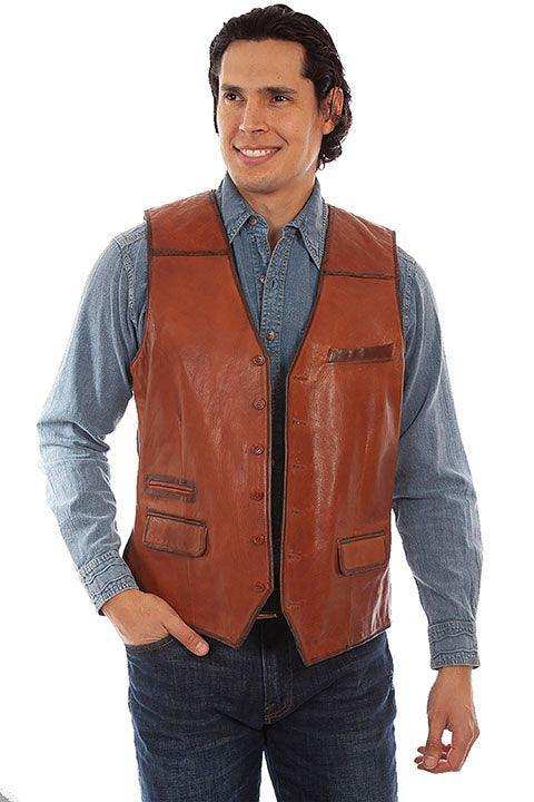 Scully Cognac Leather Vest - Scully Leather - Flyclothing LLC