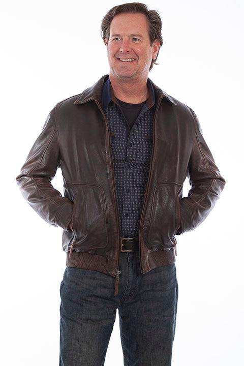 Scully Leather Leatherwear Mens Dk Brown Rugged Lamb Zip Front Jacket - Scully Leather - Flyclothing LLC
