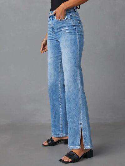 Slit Buttoned Jeans with Pockets - Trendsi - Flyclothing LLC
