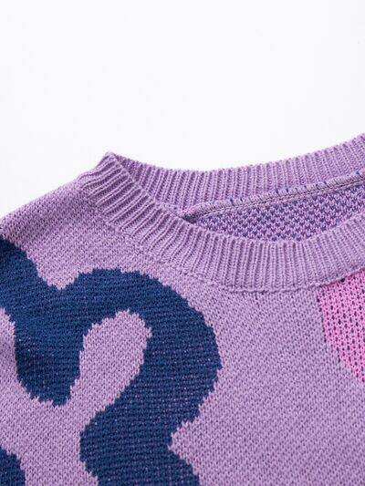 Flower Pattern Round Neck Long Sleeve Sweater - Trendsi - Flyclothing LLC